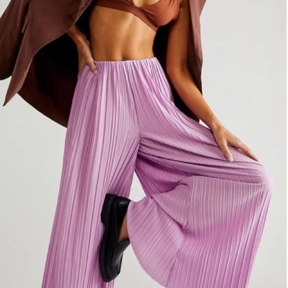 Free People Pink Wide-Leg Pleated Pants